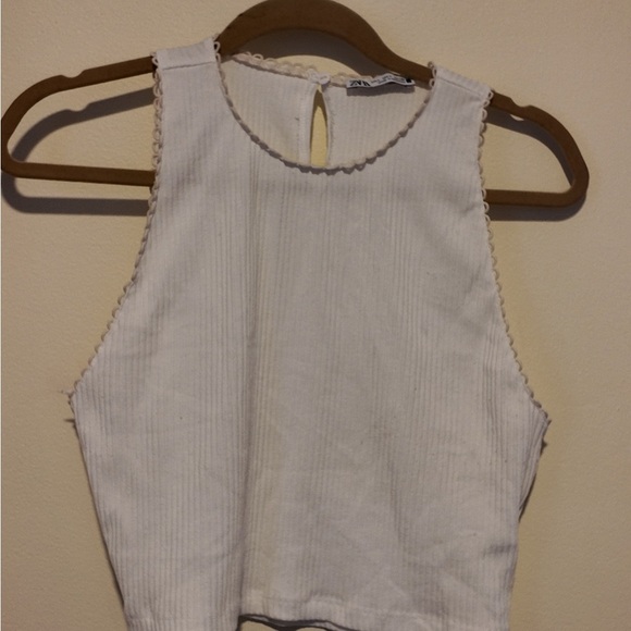 ZARA White High Neck Ribbed Crop Tank Top - Size L - Lagonlook Summer Fairy - Picture 5 of 14